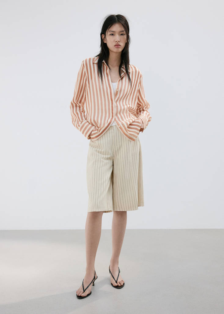 Semi-transparent striped lyocell shirt — Brown