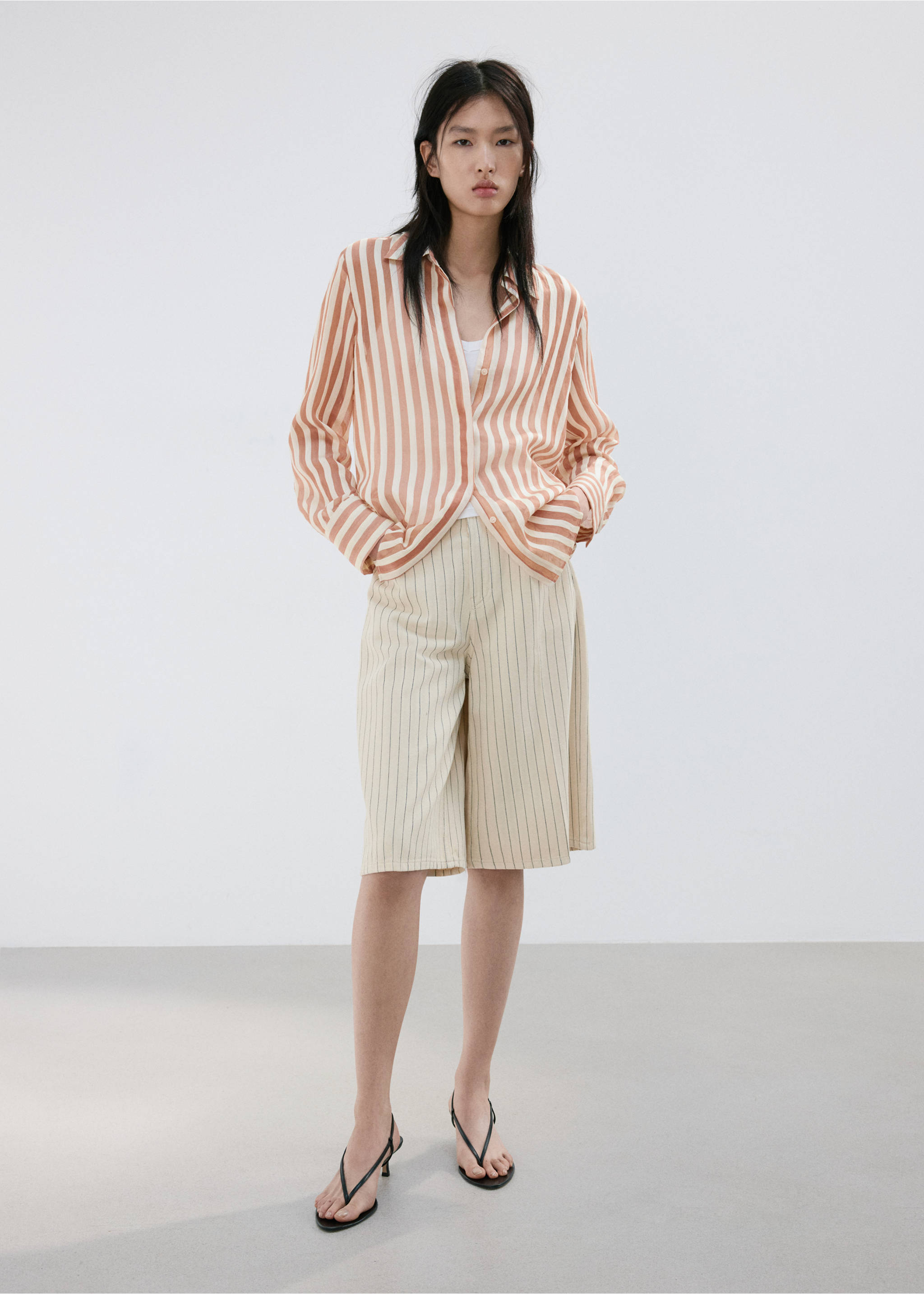 Semi-transparent striped lyocell shirt - General plane, Brown. Ref: 27057157-00.