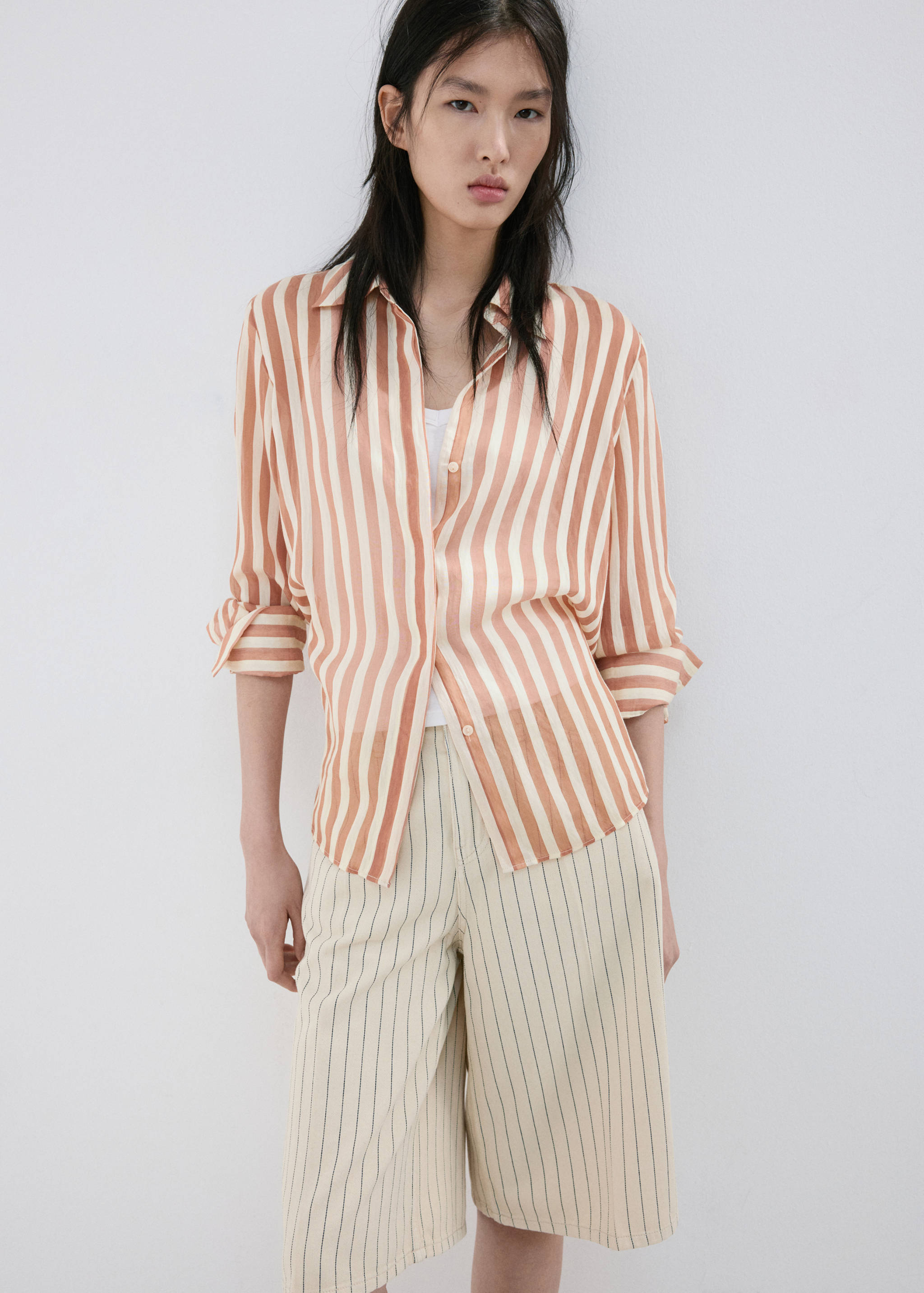 Semi-transparent striped lyocell shirt - Medium plane