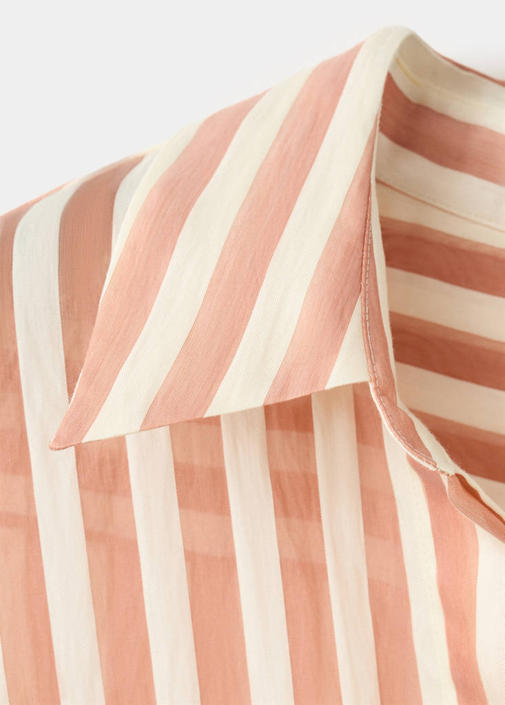 Semi-transparent striped lyocell shirt — Brown