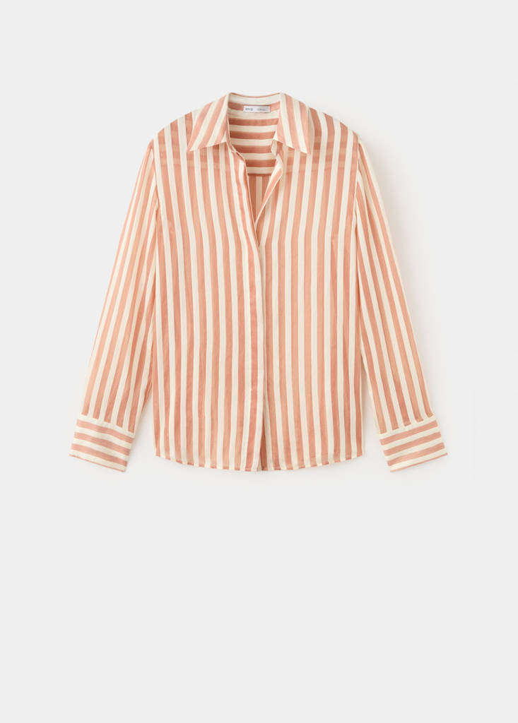 Semi-transparent striped lyocell shirt — Brown