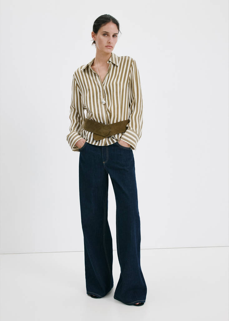 Semi-transparent striped lyocell shirt — Khaki