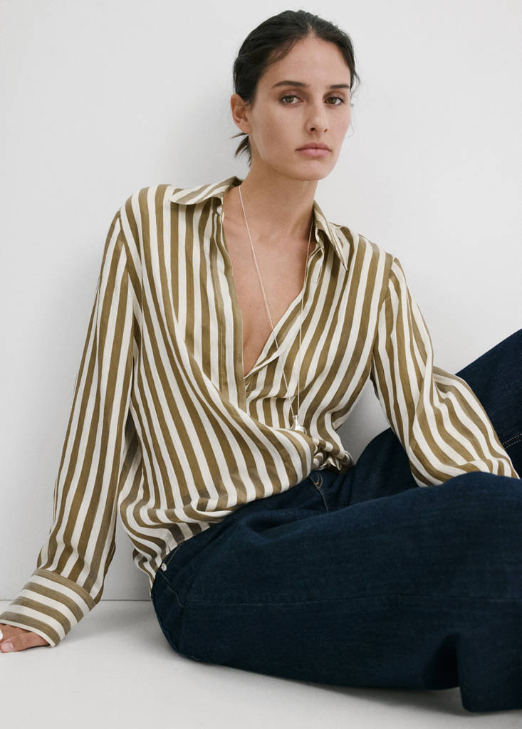 Semi-transparent striped lyocell shirt — Khaki