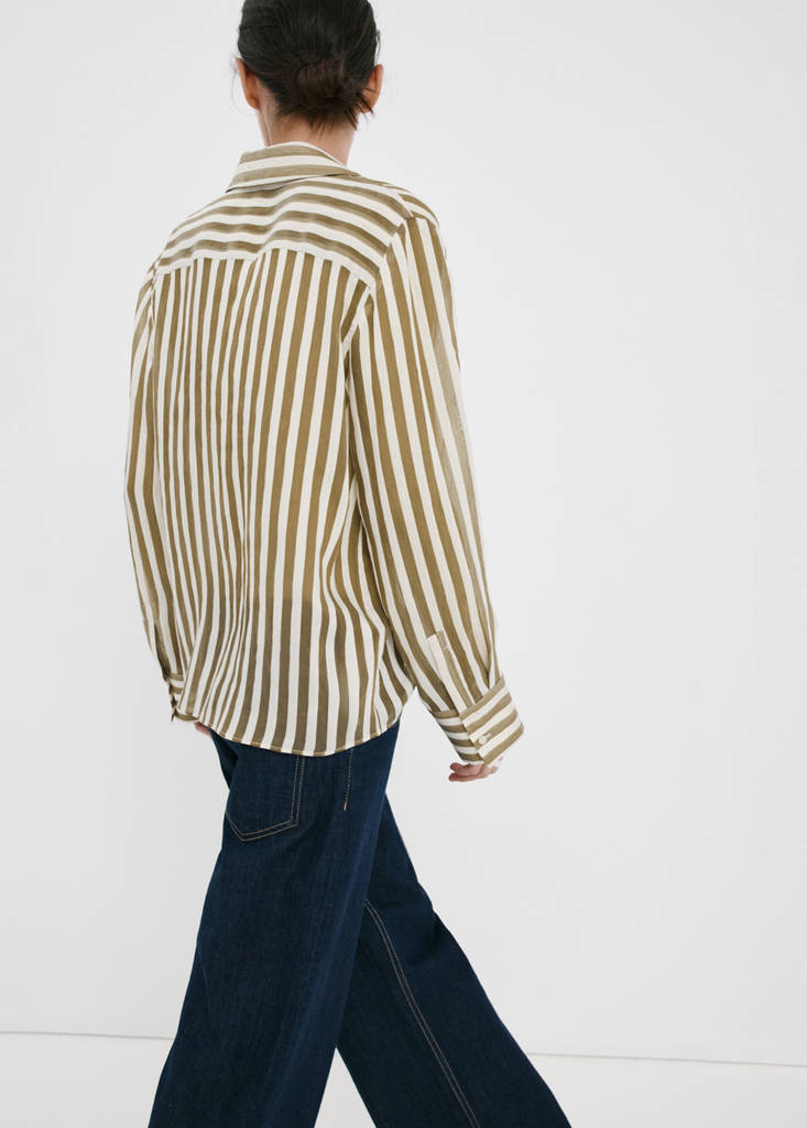 Semi-transparent striped lyocell shirt — Khaki