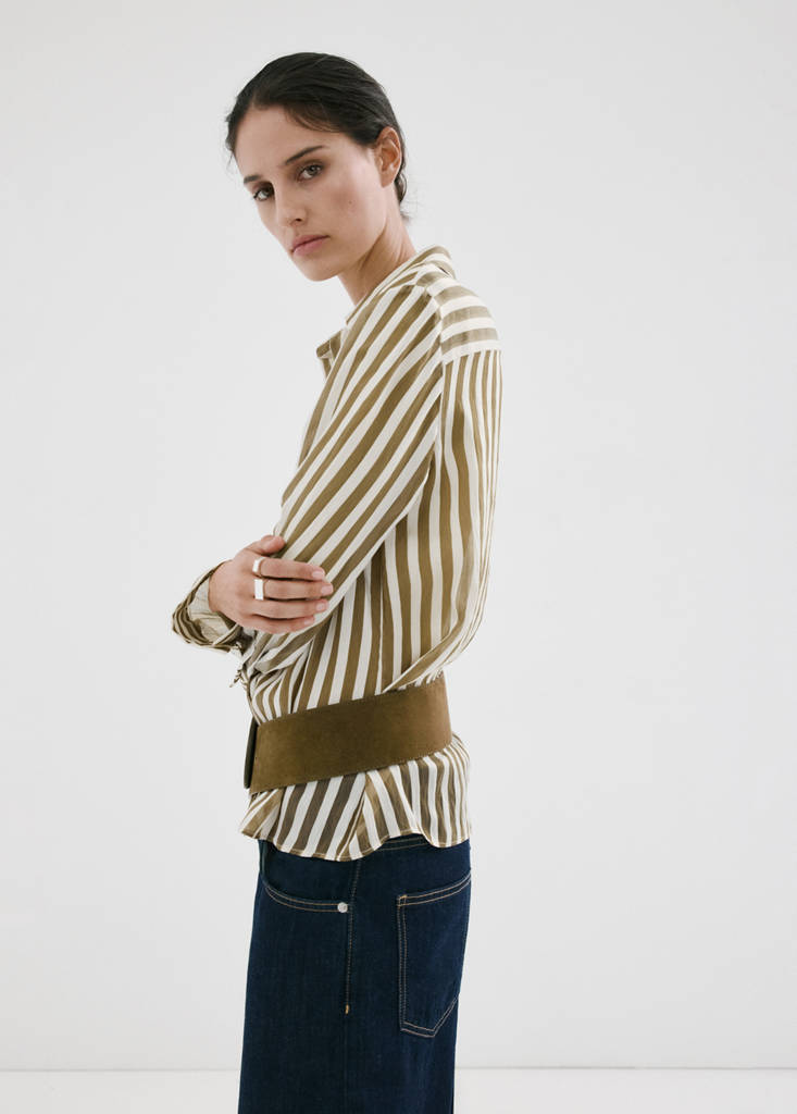 Semi-transparent striped lyocell shirt — Khaki