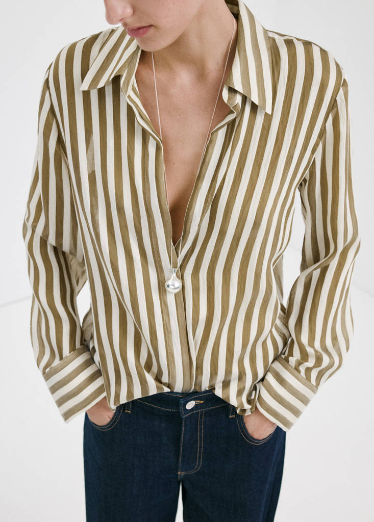 Semi-transparent striped lyocell shirt — Khaki