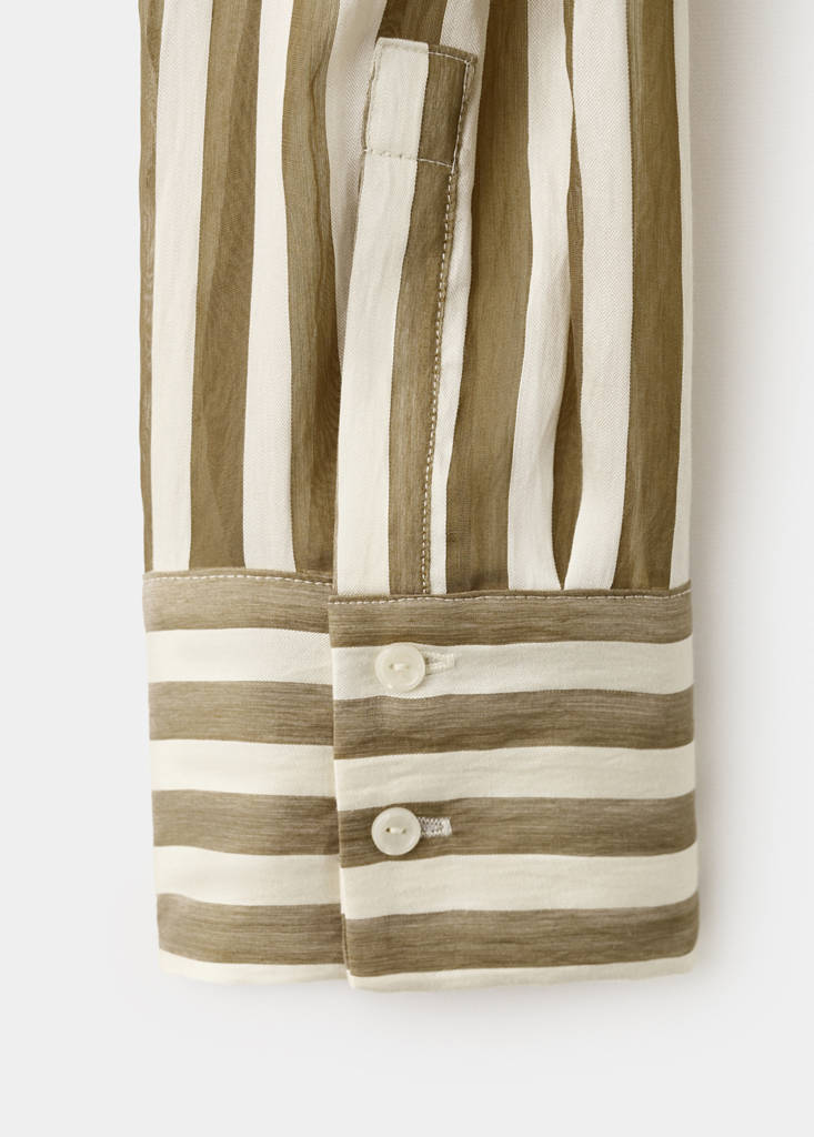 Semi-transparent striped lyocell shirt — Khaki