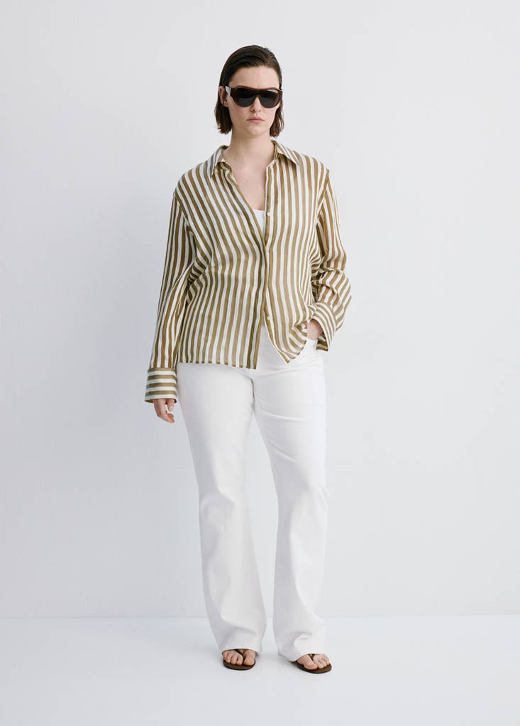 Semi-transparent striped lyocell shirt — Khaki