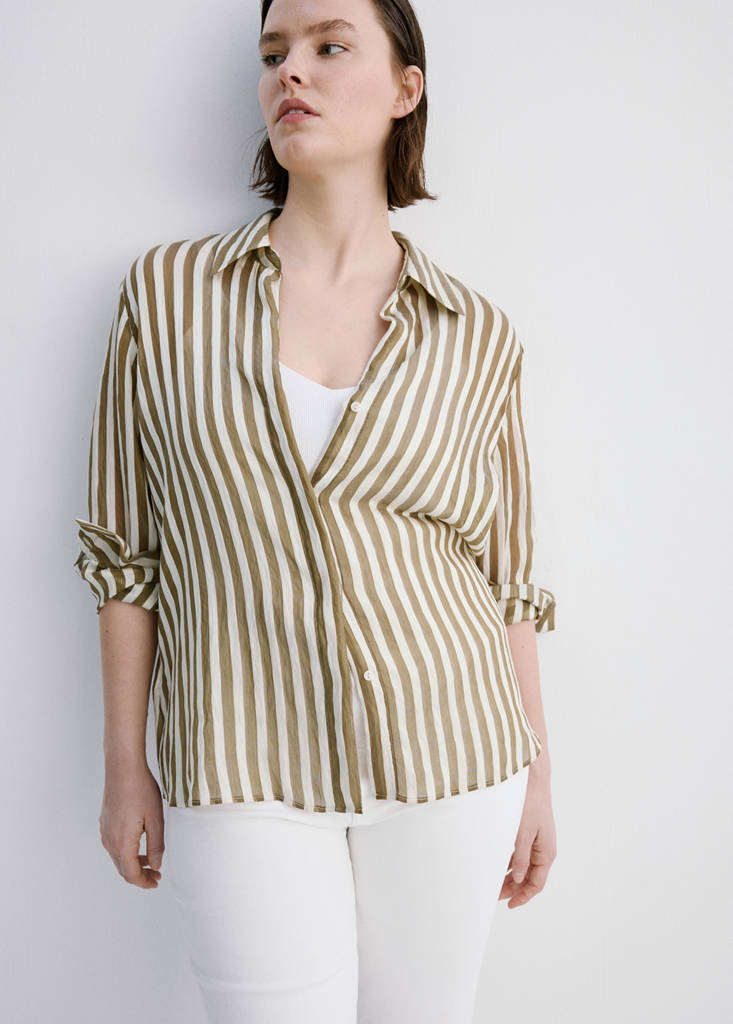 Semi-transparent striped lyocell shirt — Khaki