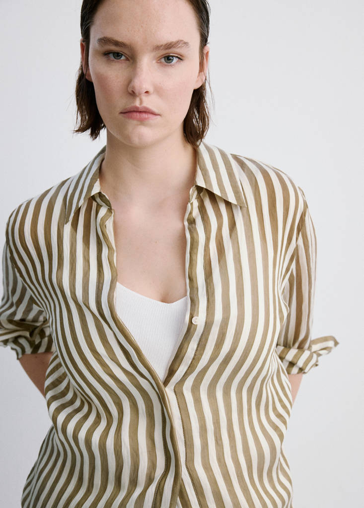 Semi-transparent striped lyocell shirt — Khaki