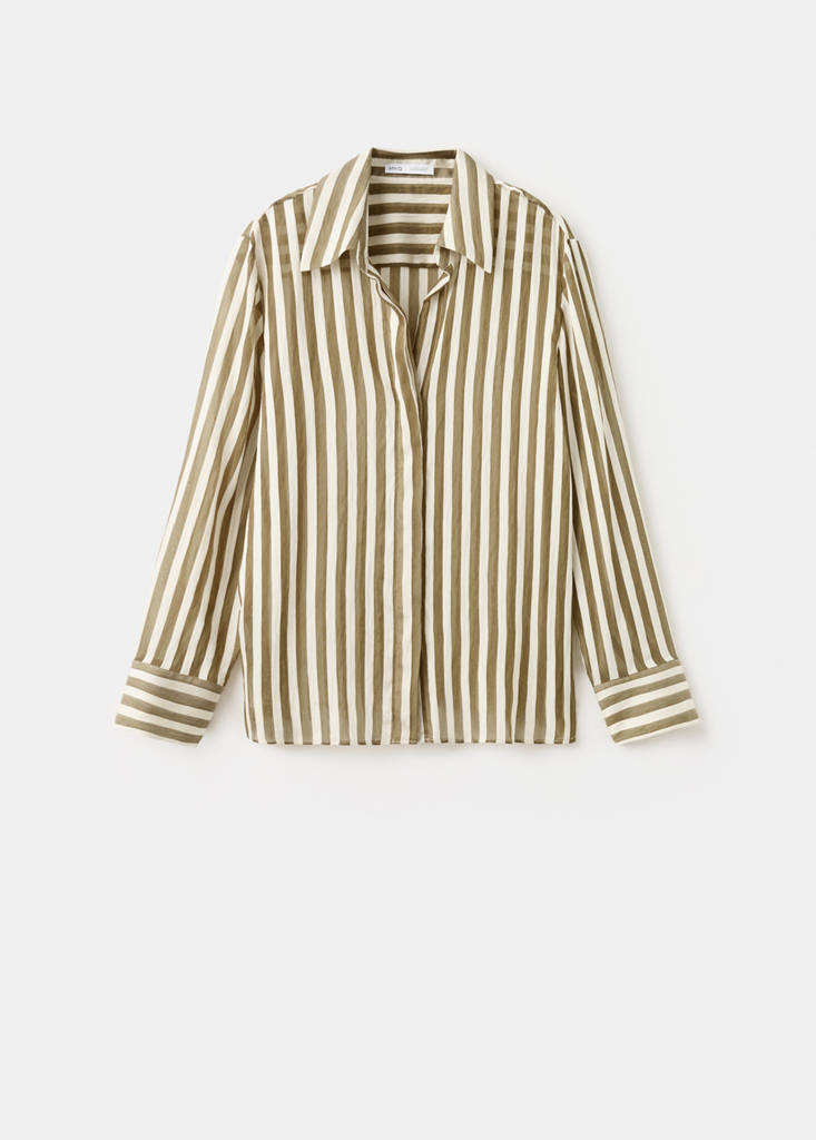 Semi-transparent striped lyocell shirt — Khaki