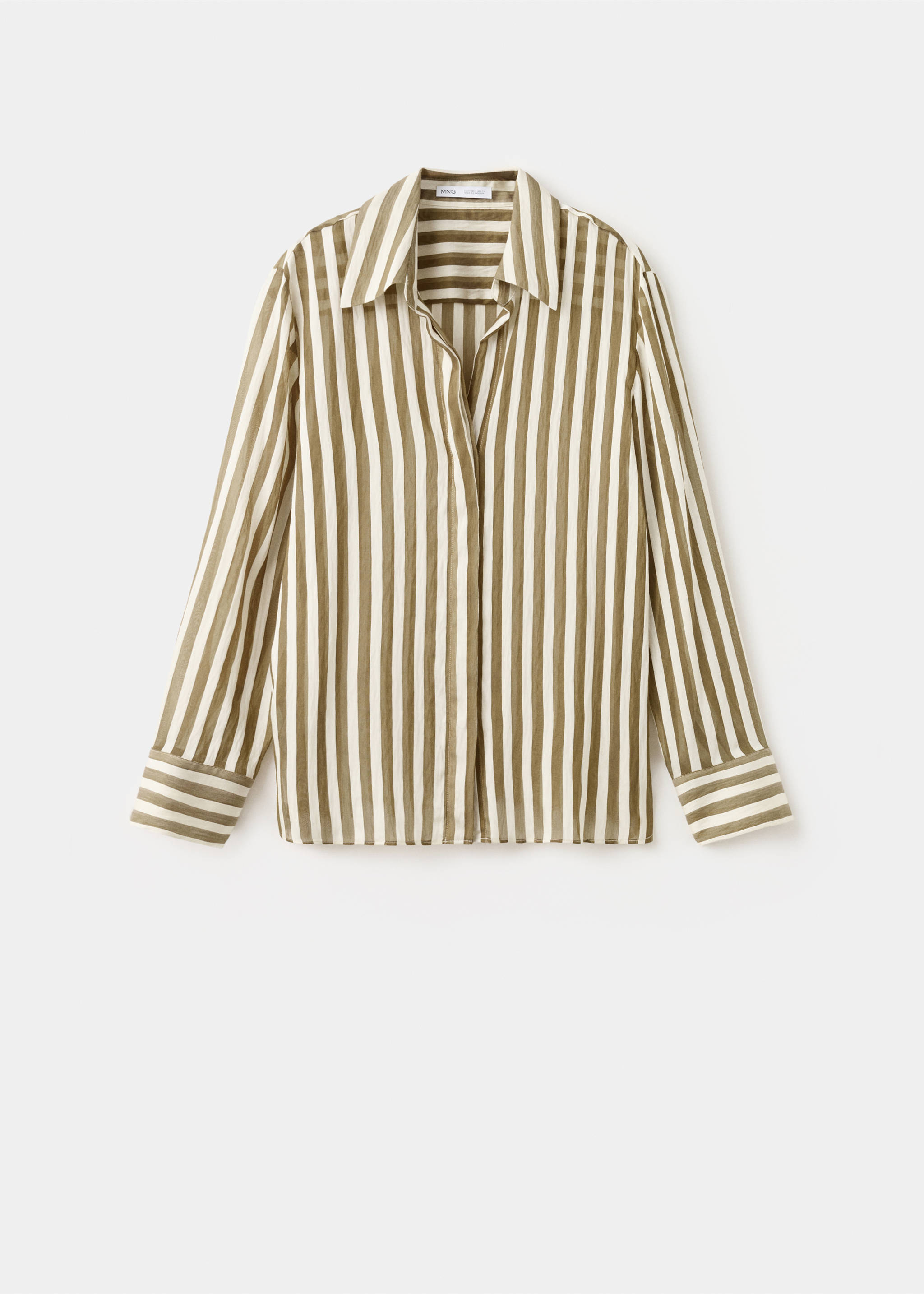 Semi-transparent striped lyocell shirt - Article without model, Khaki. Ref: 27057157-00.