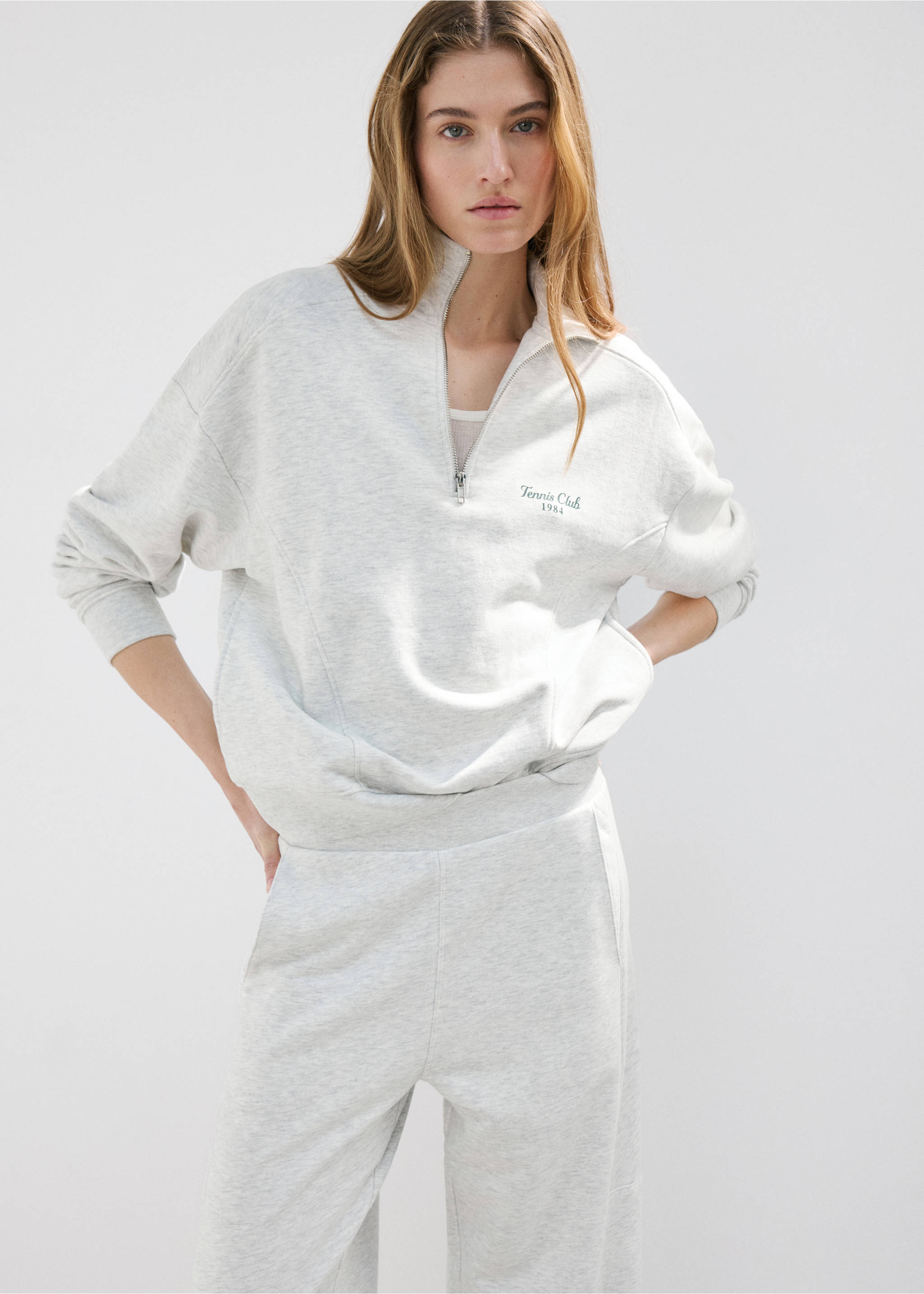 Turtleneck sweatshirt with zip - Medium plane, Grey. Ref: 27057163-00.