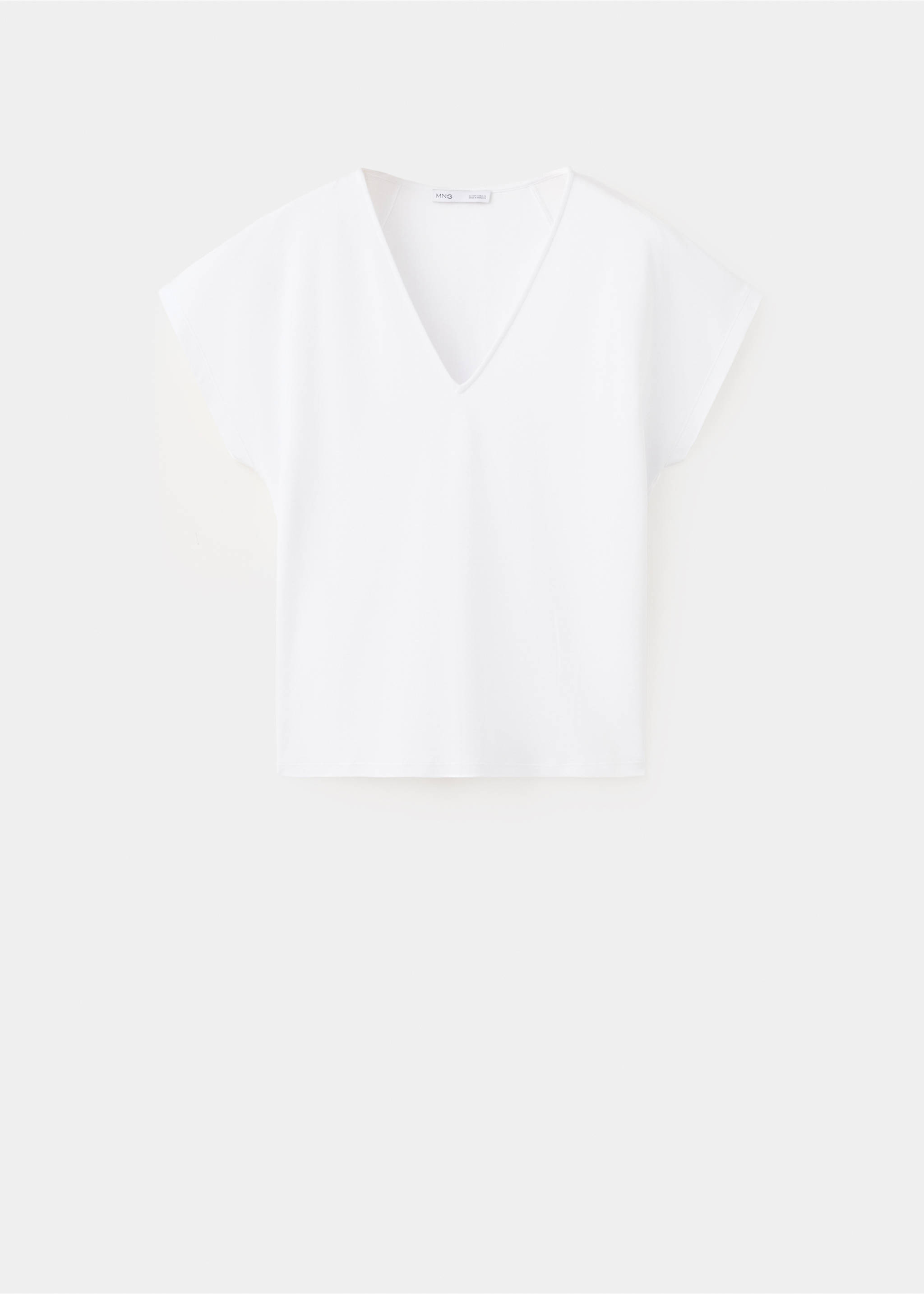 Tricou bumbac cu decolteu în V - Articol fără model, Alb. Ref: 27057164-00.