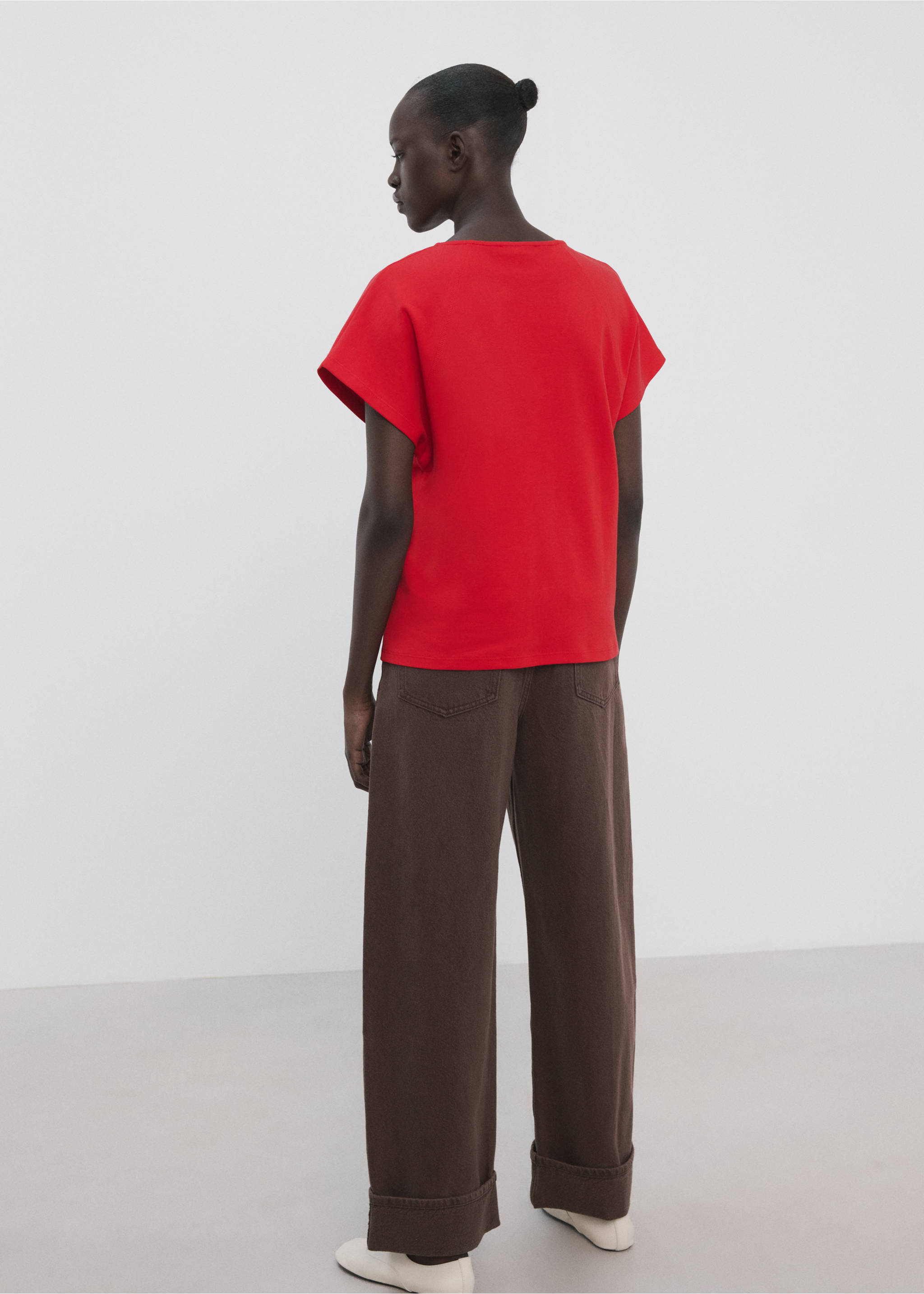 Tricou bumbac cu decolteu în V - Spatele articolului, Roșu. Ref: 27057164-00.