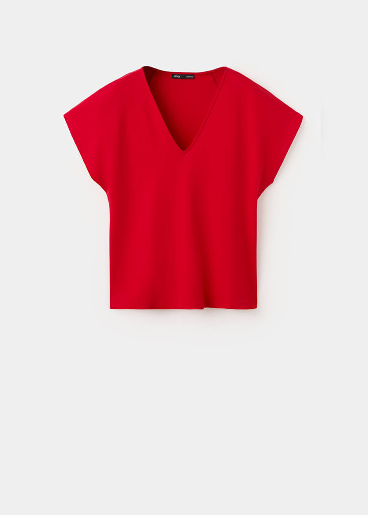 V-neck cotton T-shirt — Red