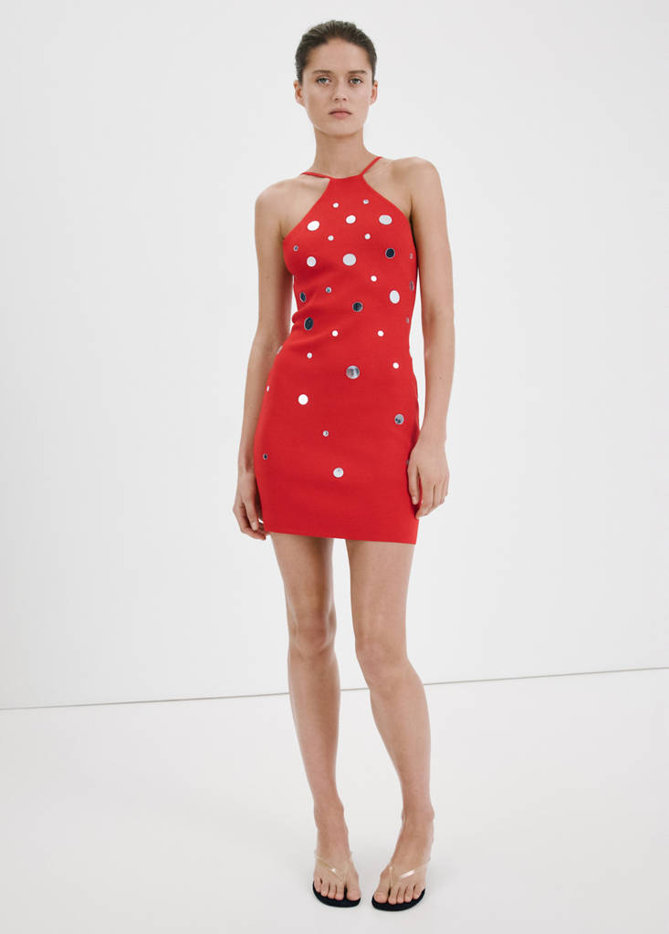 Halter-neck knitted dress — Red