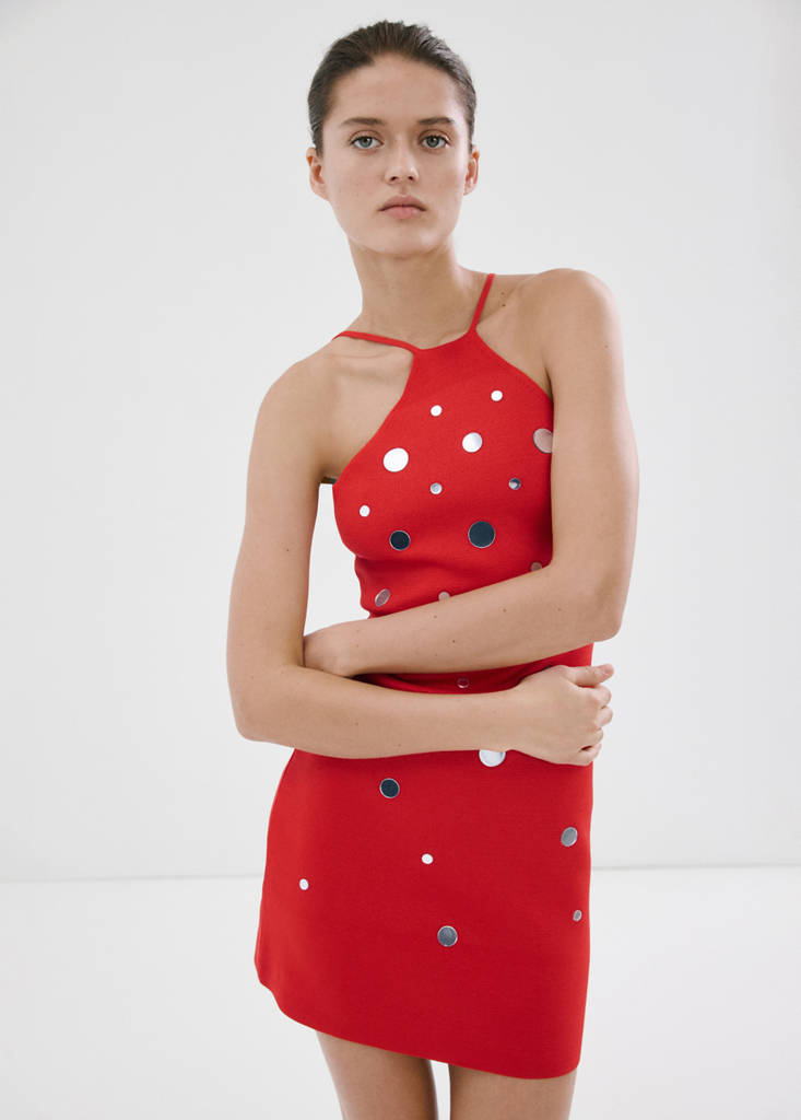 Halter-neck knitted dress — Red