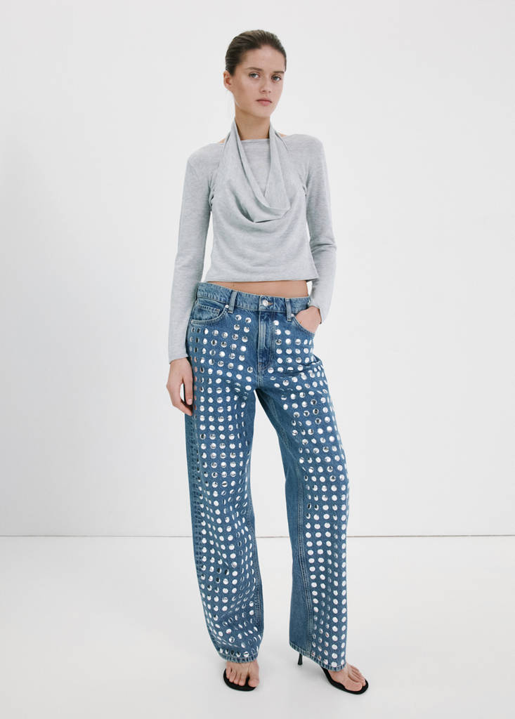 Straight-fit jeans with studs — Medium Blue