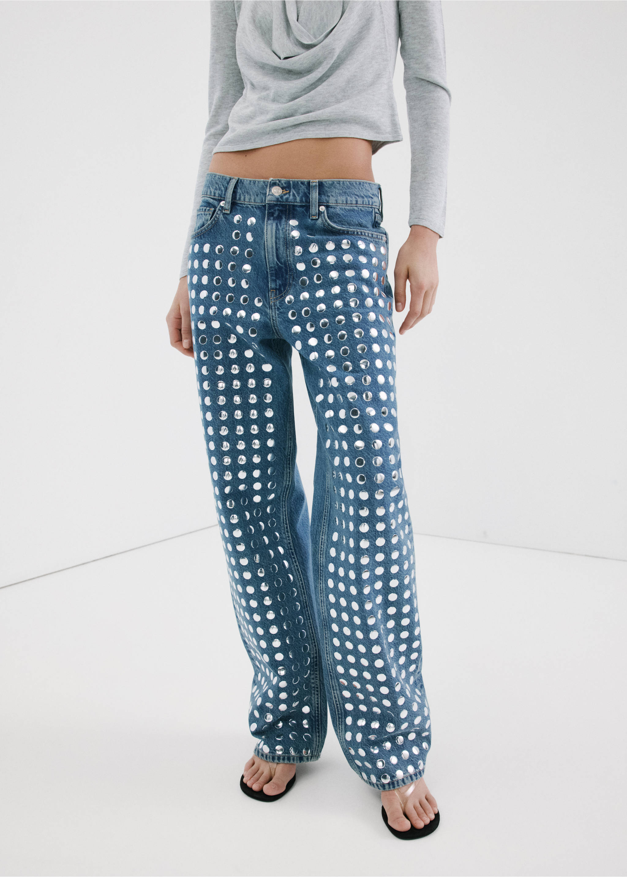Straight-fit jeans with studs - Medium plane, Medium Blue. Ref: 27057169-00.