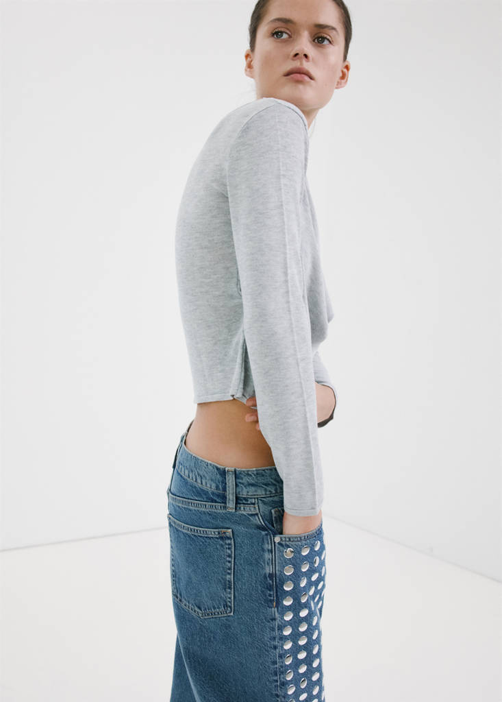 Straight-fit jeans with studs — Medium Blue