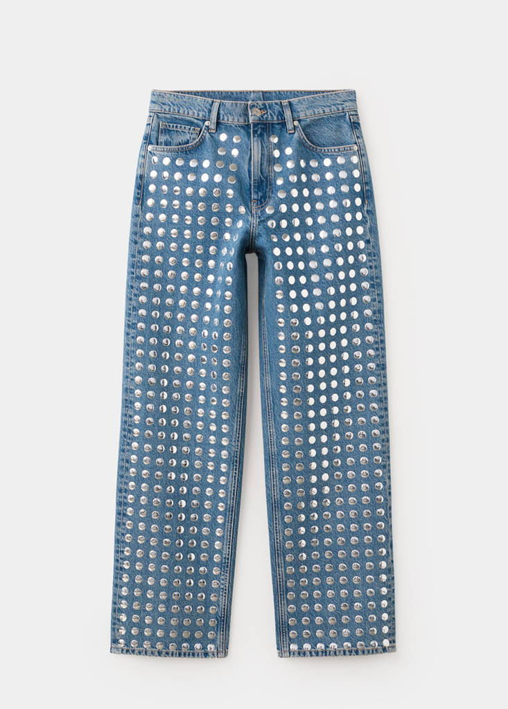 Straight-fit jeans with studs — Medium Blue