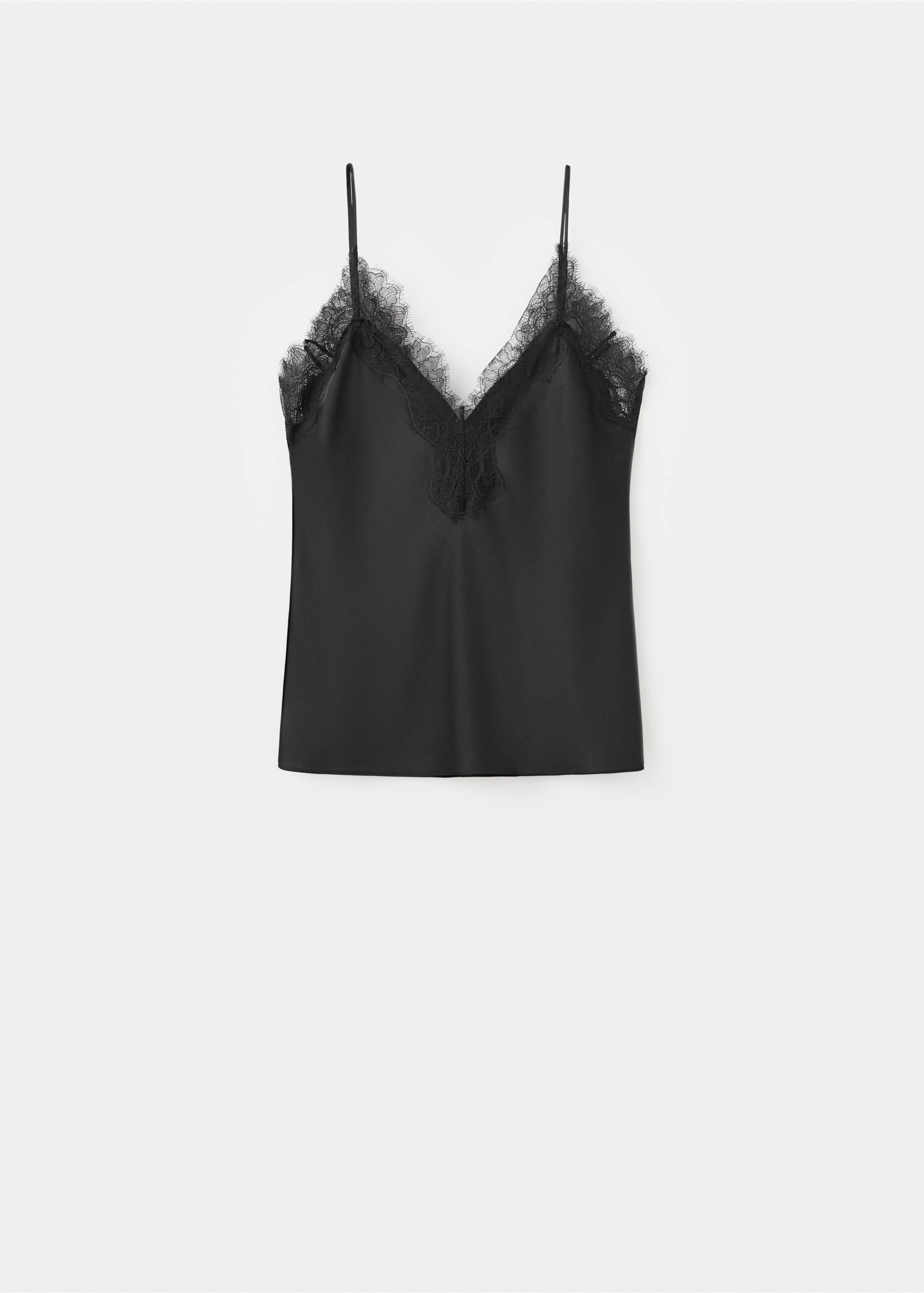 Lingerie top with lace neckline - Article without model, Black. Ref: 27057784-00.