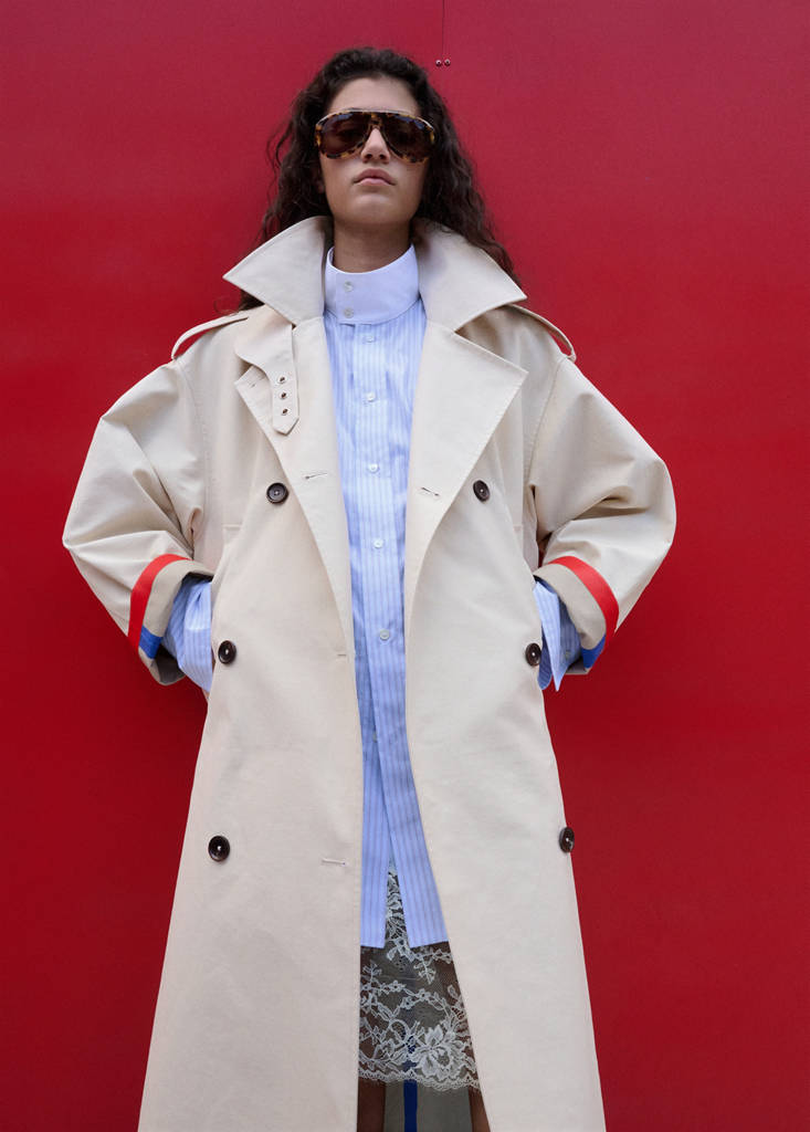 Funnel neck buckle trench — Beige