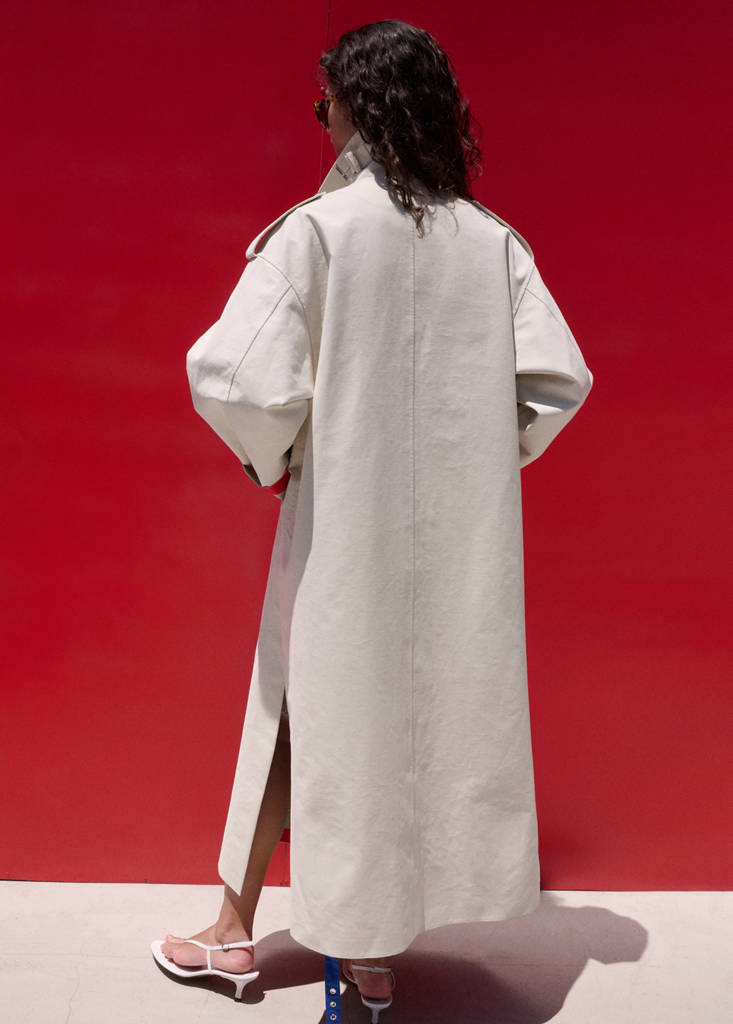 Funnel neck buckle trench — Beige