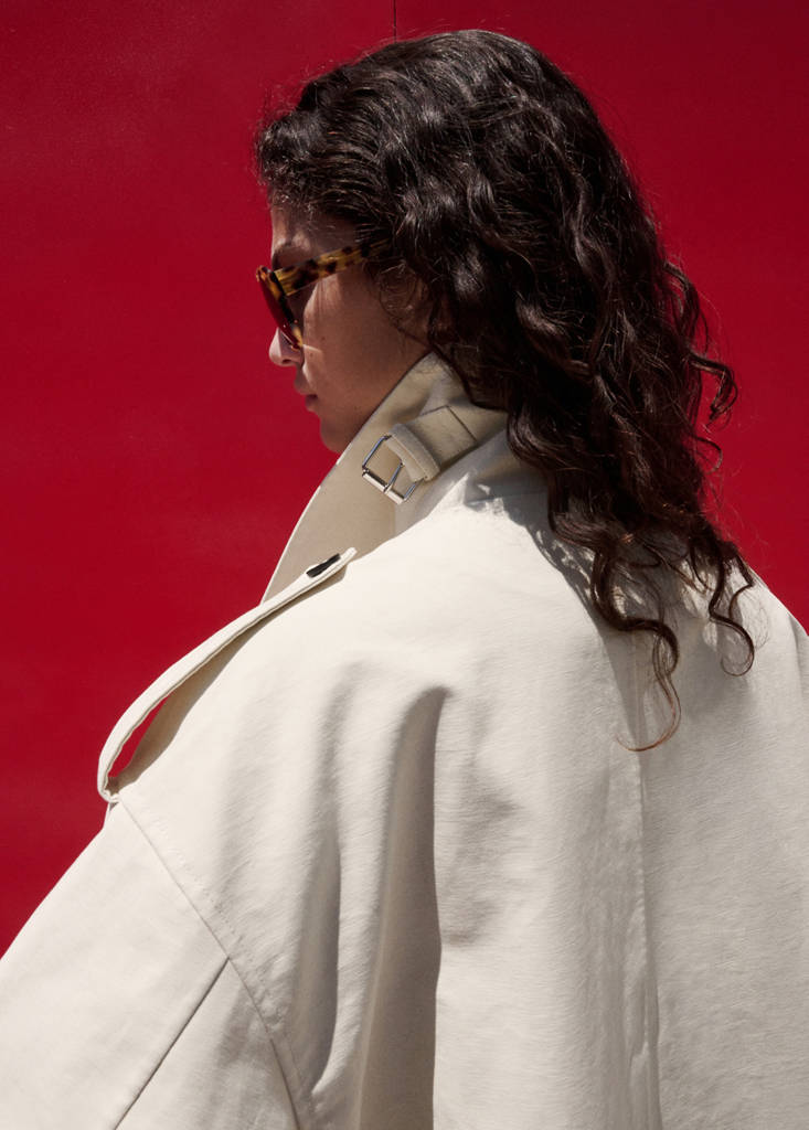Funnel neck buckle trench — Beige