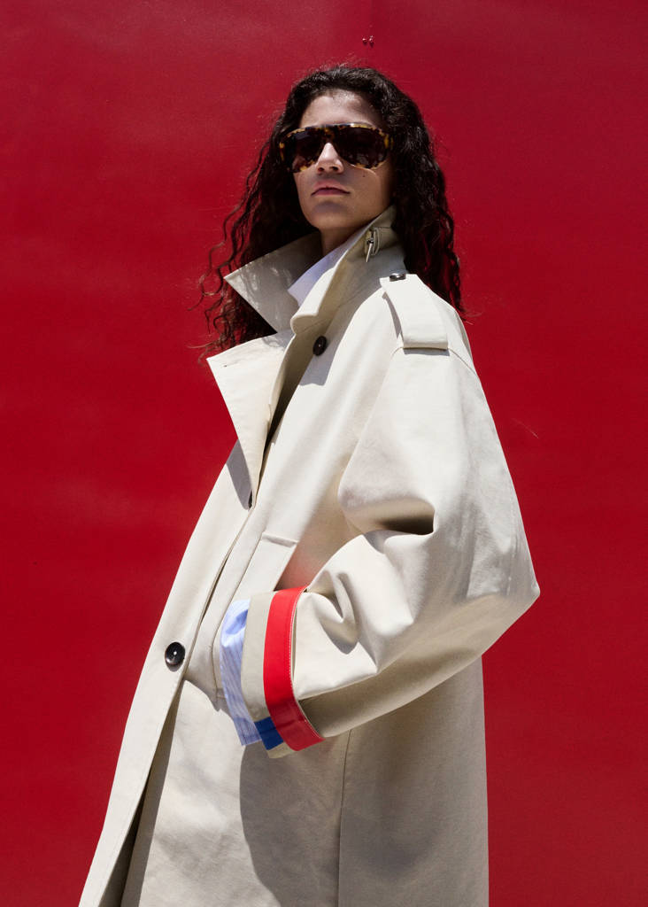 Funnel neck buckle trench — Beige