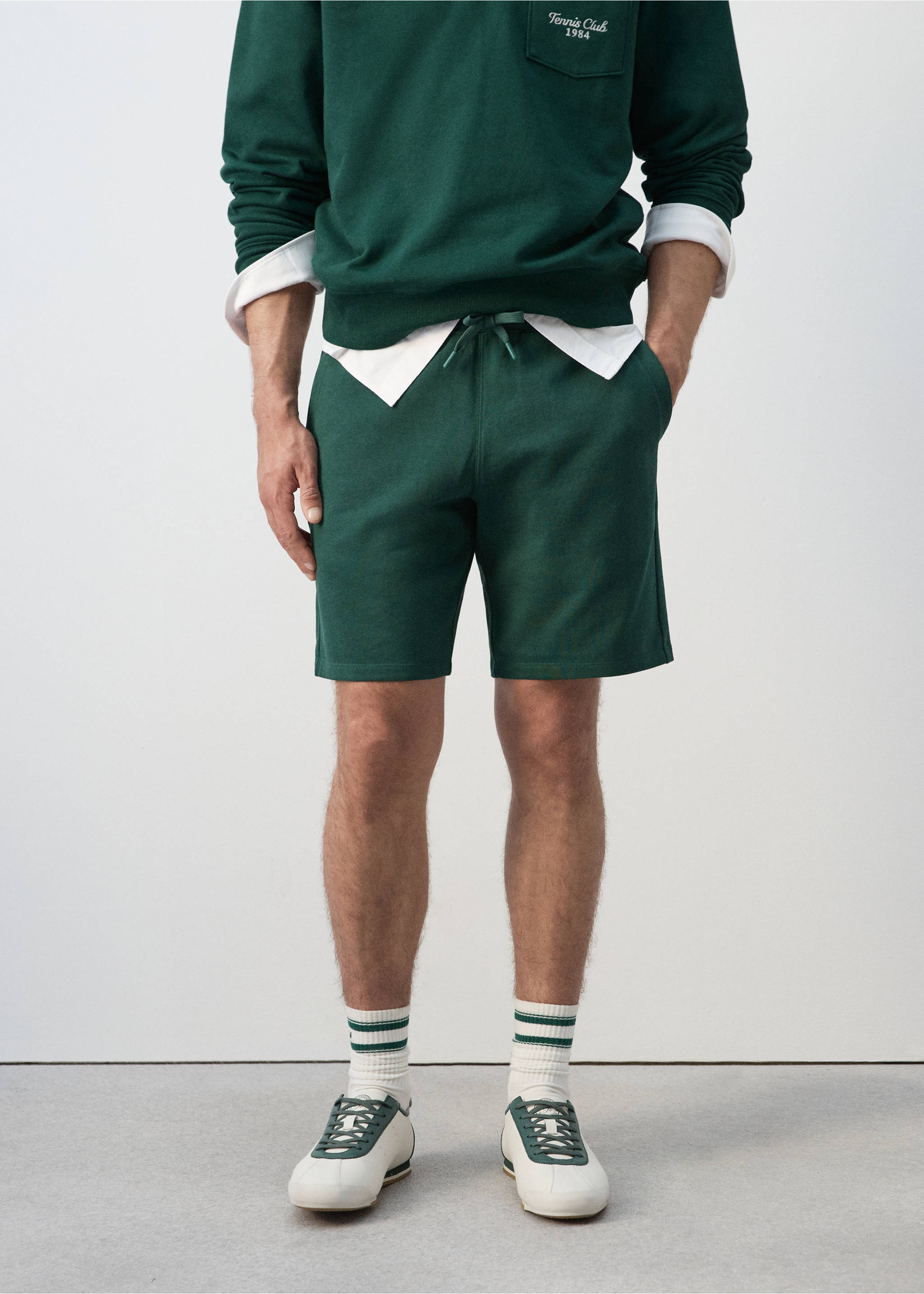 100% cotton bermuda shorts with drawstring - Medium plane, Dark Green. Ref: 27057793-00.