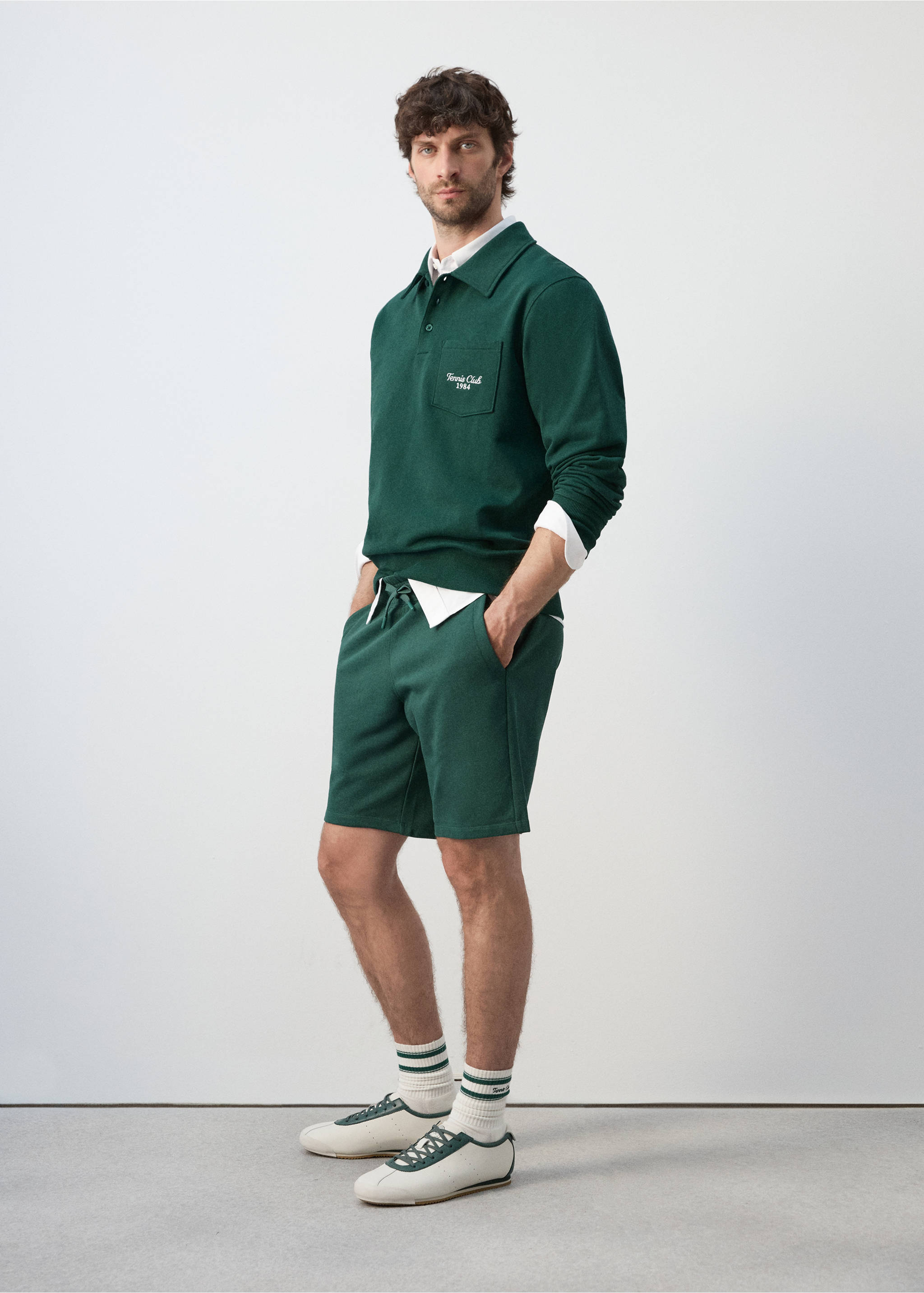 100% cotton bermuda shorts with drawstring - Details of the article 2, Dark Green. Ref: 27057793-00.