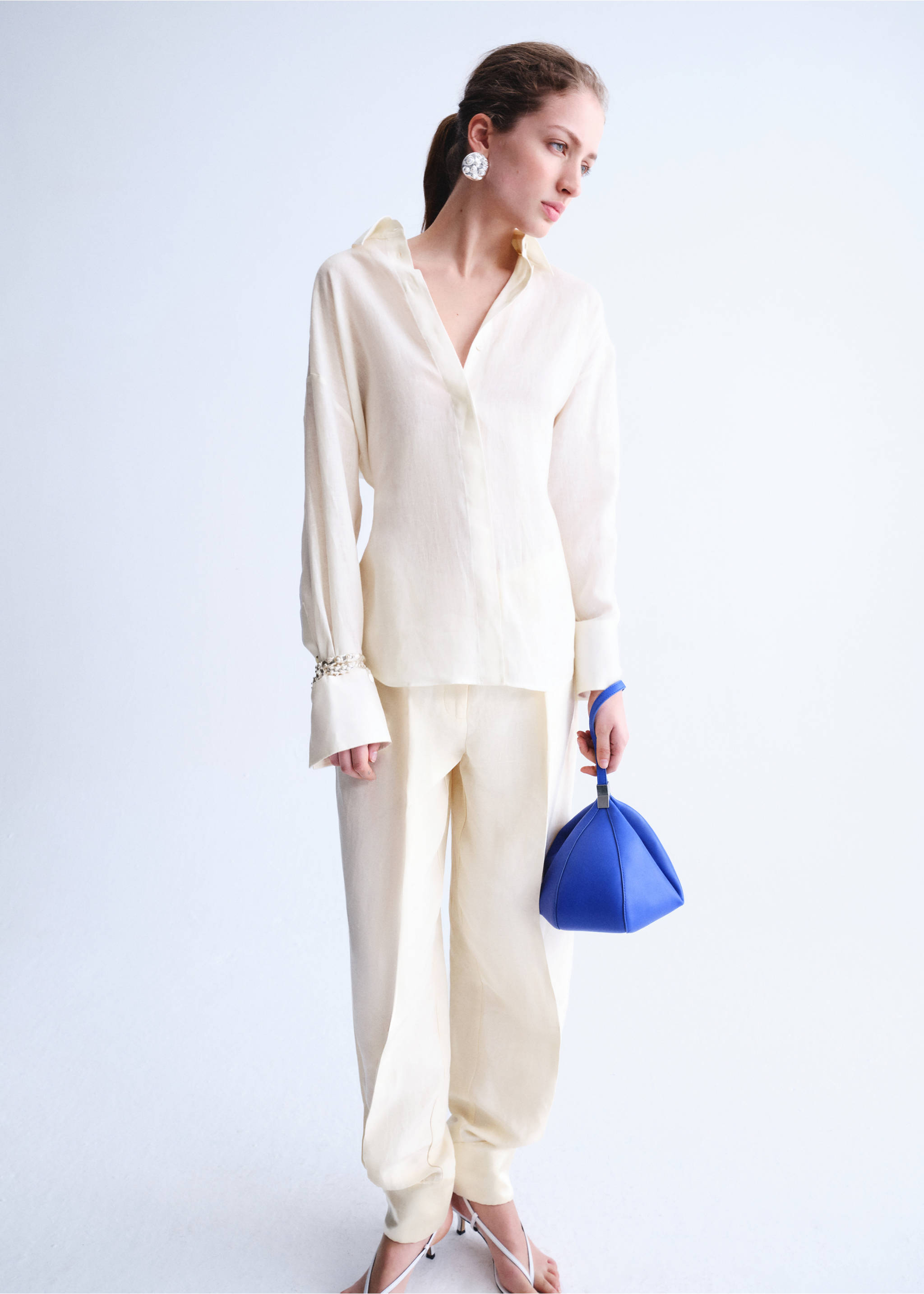 Linen tie blouse - General plane, Off White. Ref: 27057794-00.