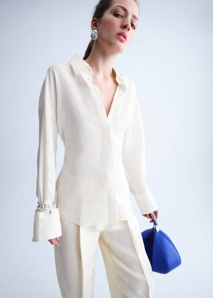 Linen tie blouse — Off White