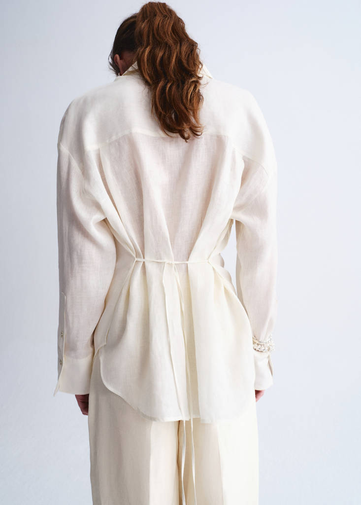 Linen tie blouse — Off White