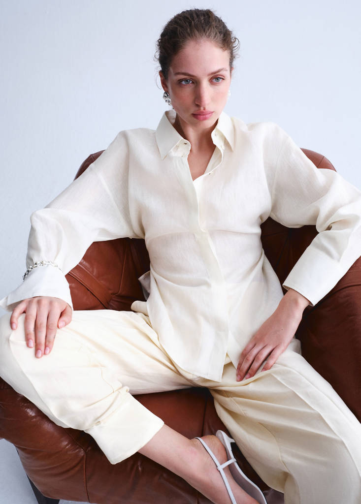 Linen tie blouse — Off White