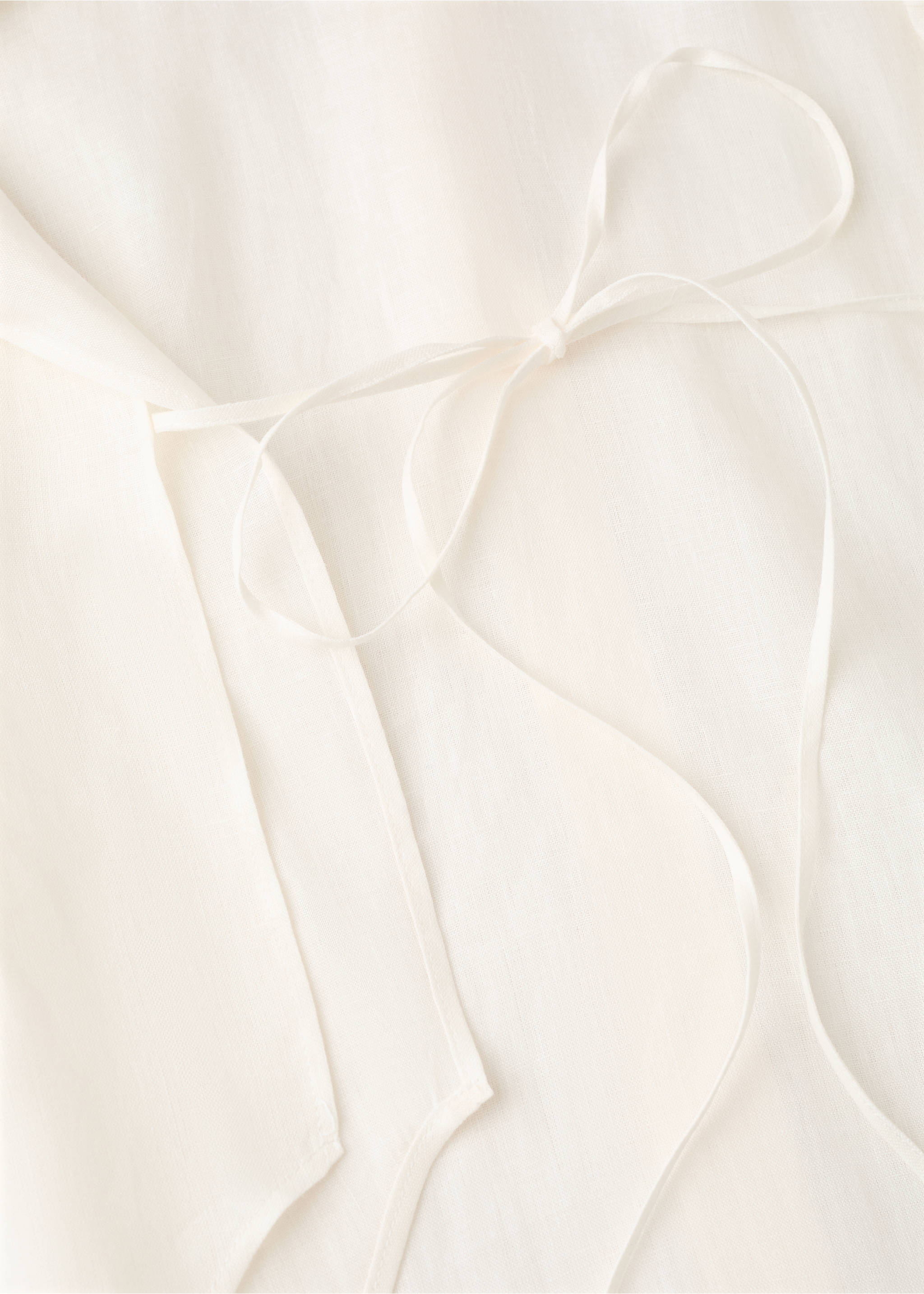 Linen tie blouse - Details of the article 0, Off White. Ref: 27057794-00.