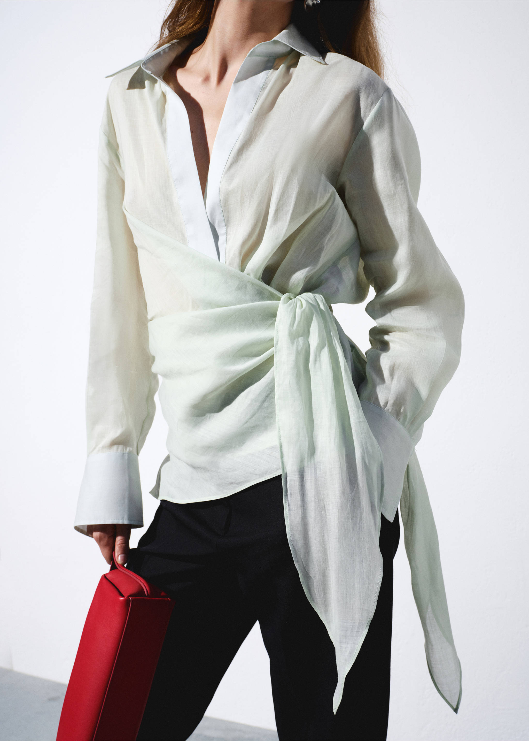 100% ramie double-breasted shirt - Medium plane, Green. Ref: 27057795-00.