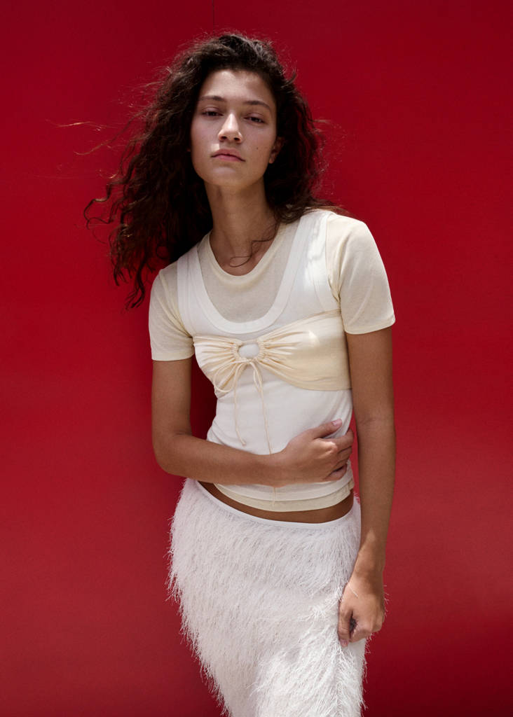 Satin bandeau top — Beige