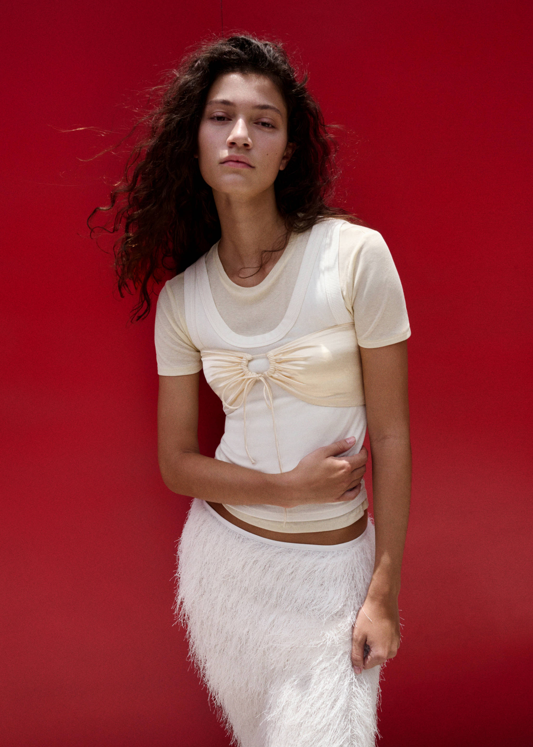 Top bandeau satinado - Plano medio, Beige. Ref: 27057798-00.