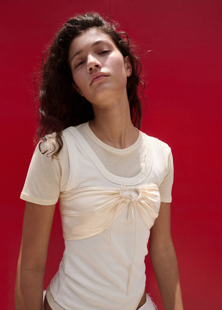 Satin bandeau top — Beige