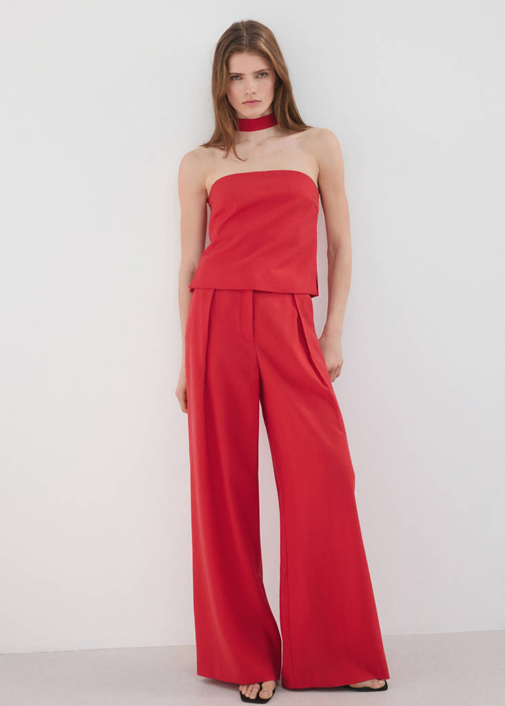 Lyocell strap neck top — Red