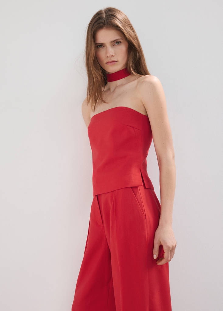 Lyocell strap neck top — Red