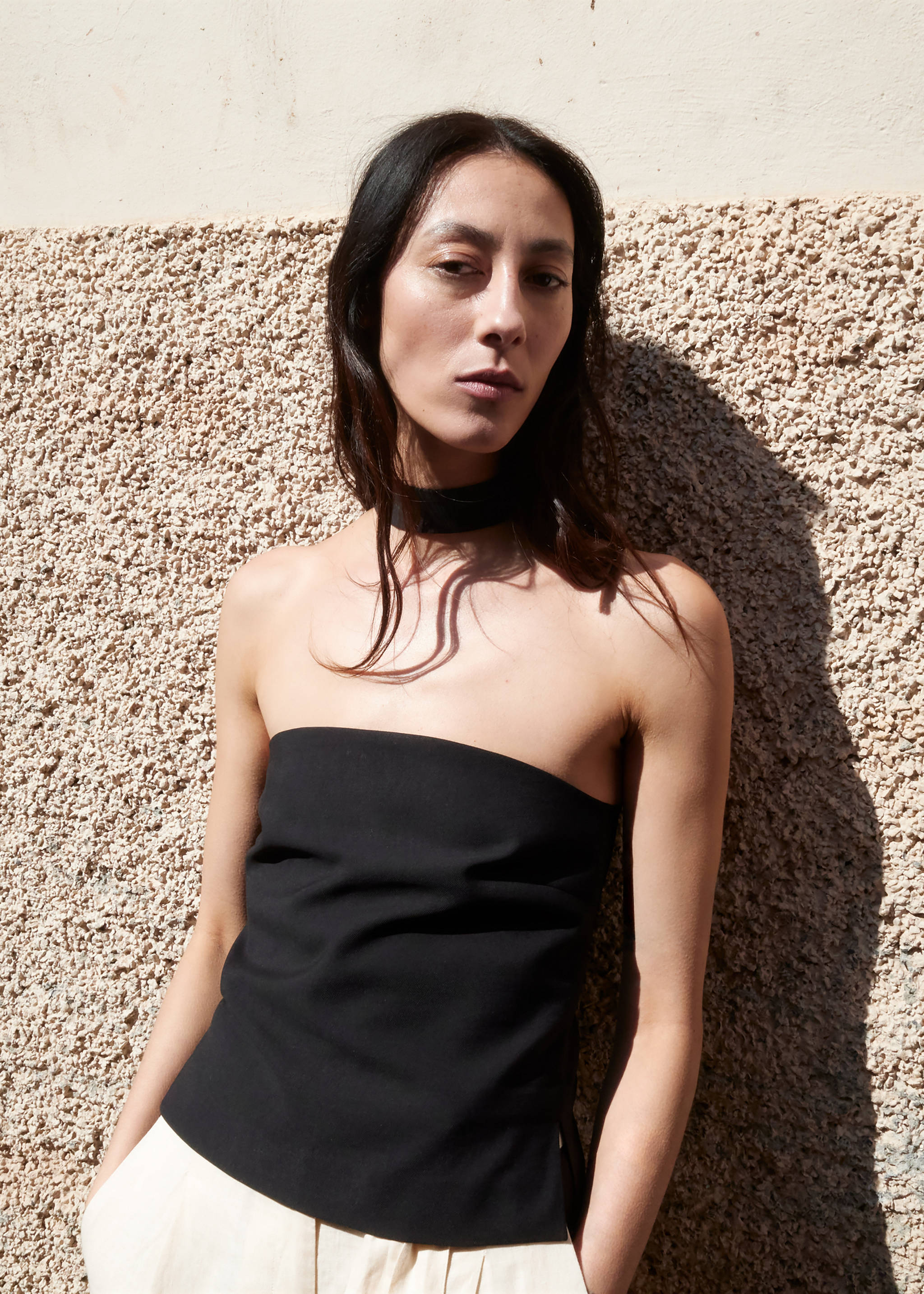 Lyocell strapless top - Medium plane, Black. Ref: 27057802-00.