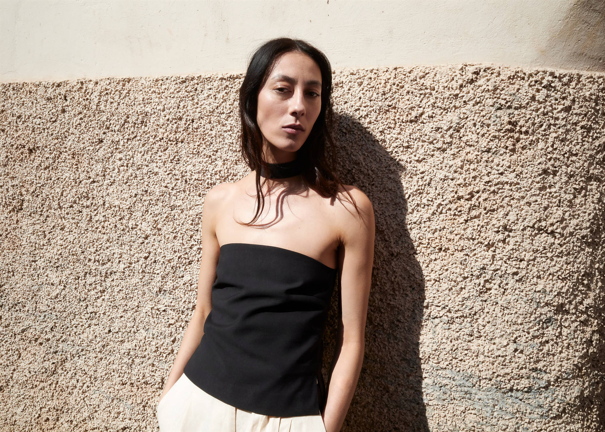 Lyocell strap neck top - Panoramic plane