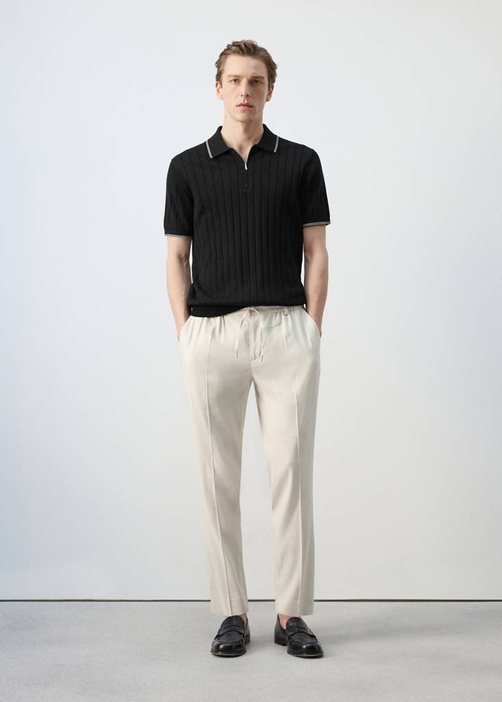 Striped slim-fit linen trousers — Ivory White