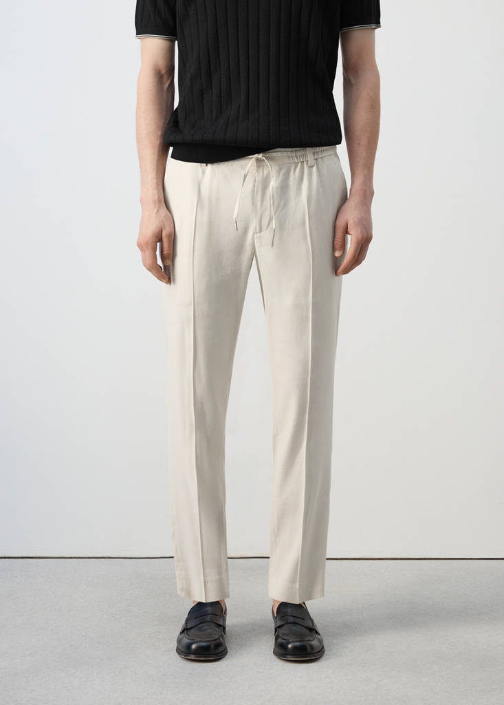Striped slim-fit linen trousers — Ivory White