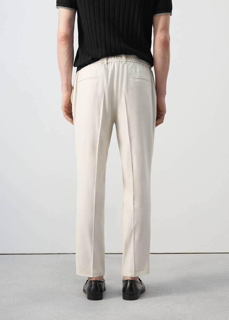 Striped slim-fit linen trousers — Ivory White