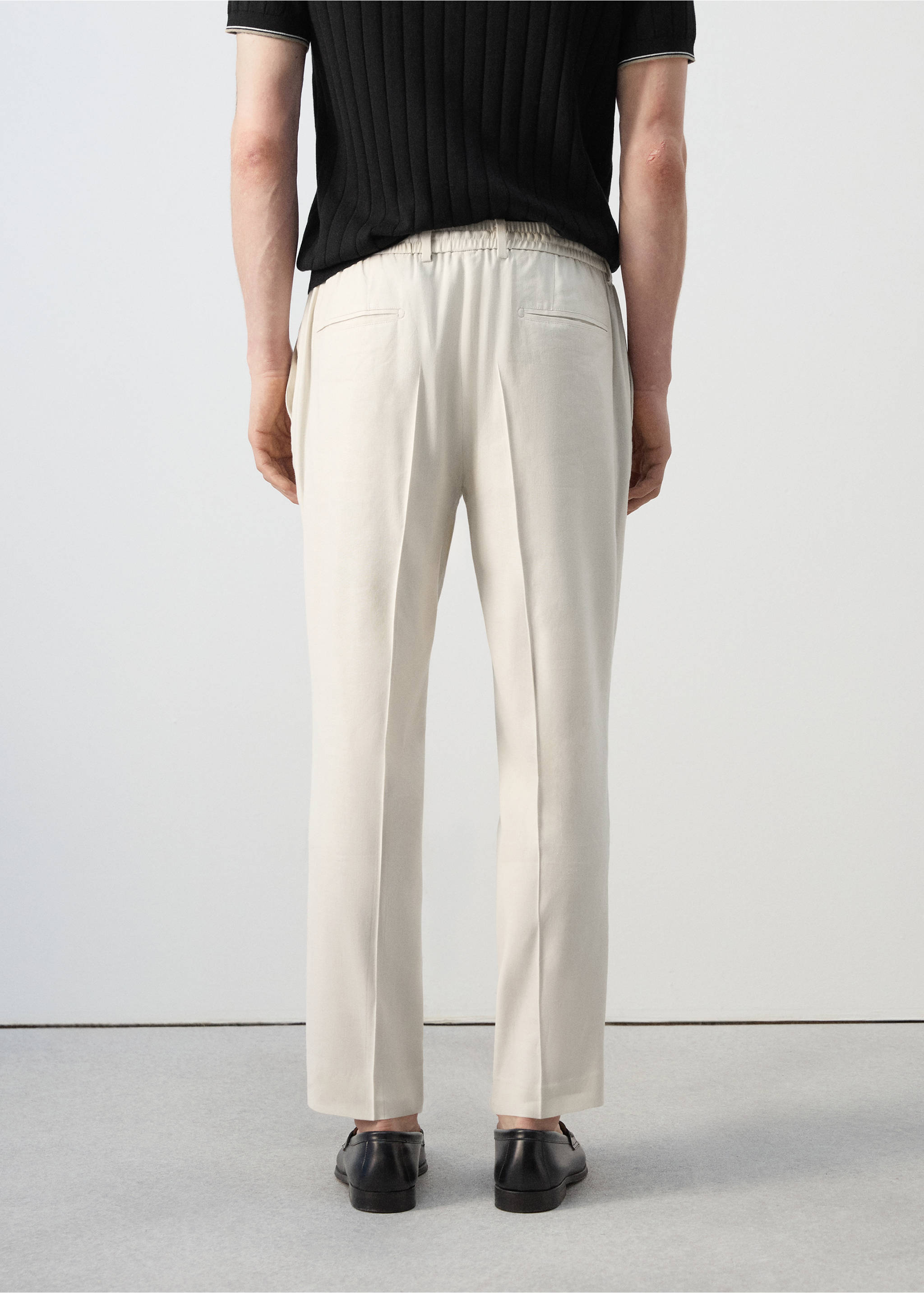 Pantalón lino slim fit rayas - Reverso del artículo, Blanco marfil. Ref: 27057895-00.